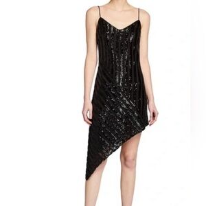 One33 Social Sequin Black Asymmetrical Cocktail Occasion Dress Size 4